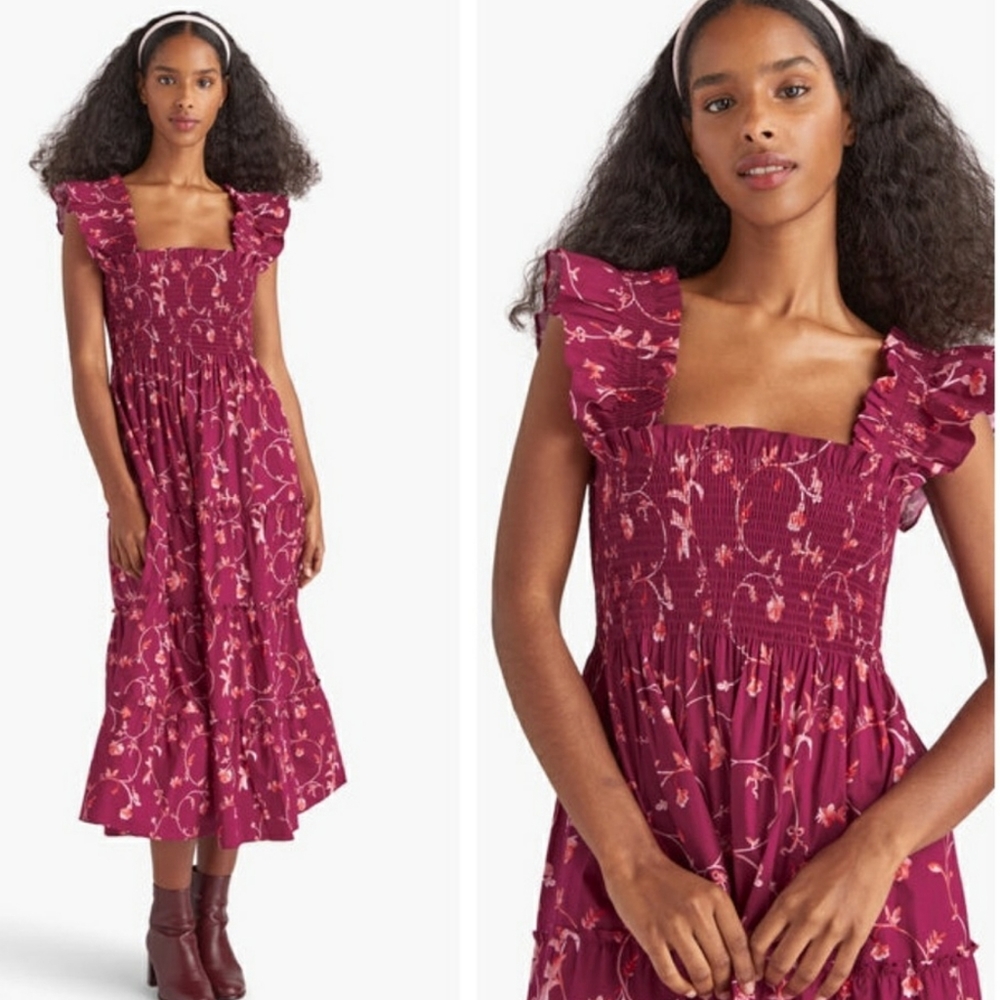 HILL HOUSE Ellie Nap Dress in burgundy botanical floral cottagecore - Picture 6 of 6